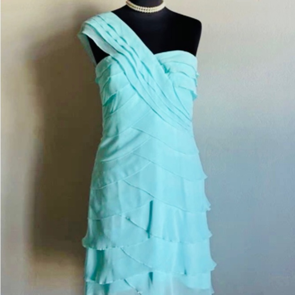 Elegant Aqua One-Shoulder Dress